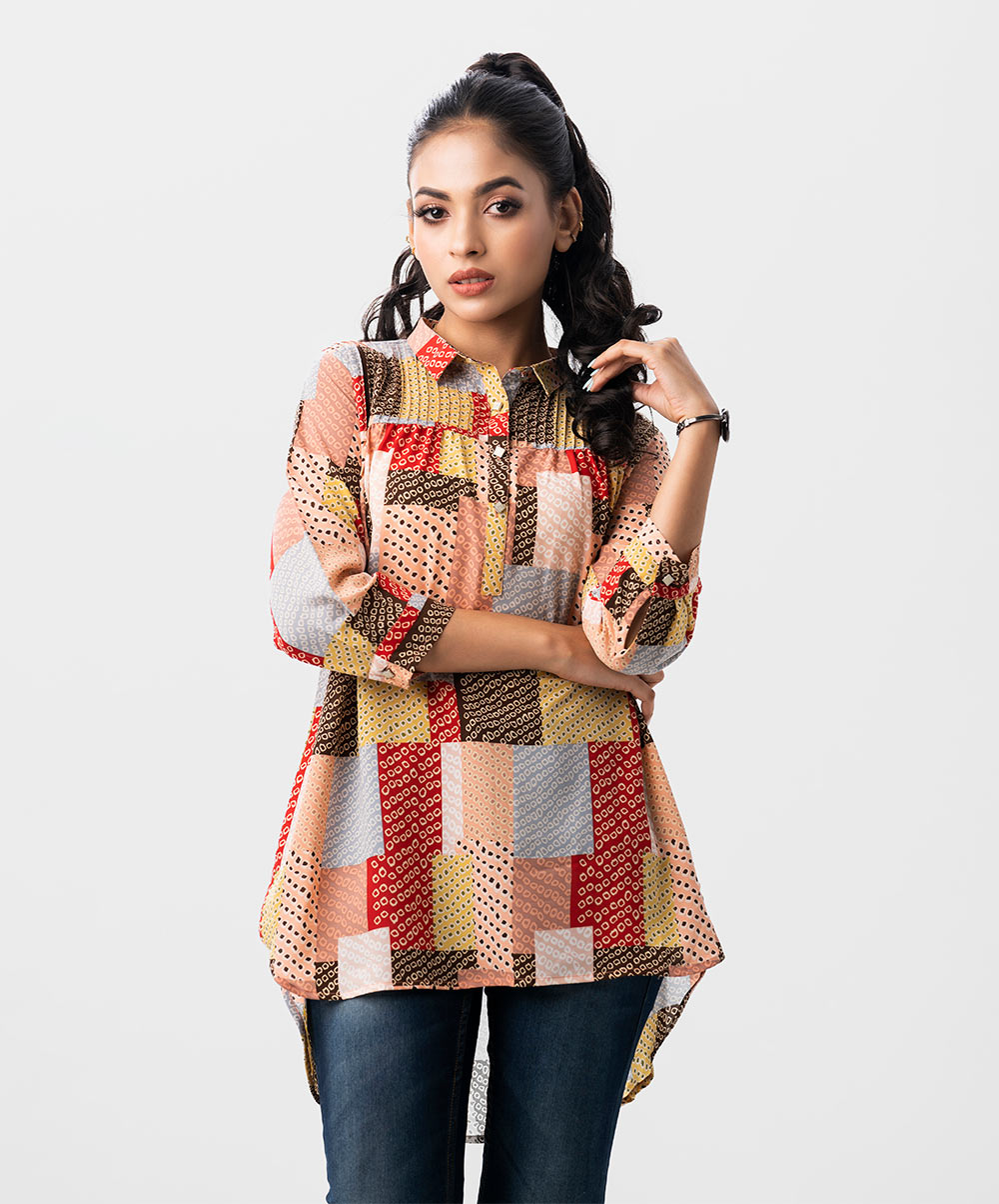 Women's Hi-Low Patch Printed Styled Shirt