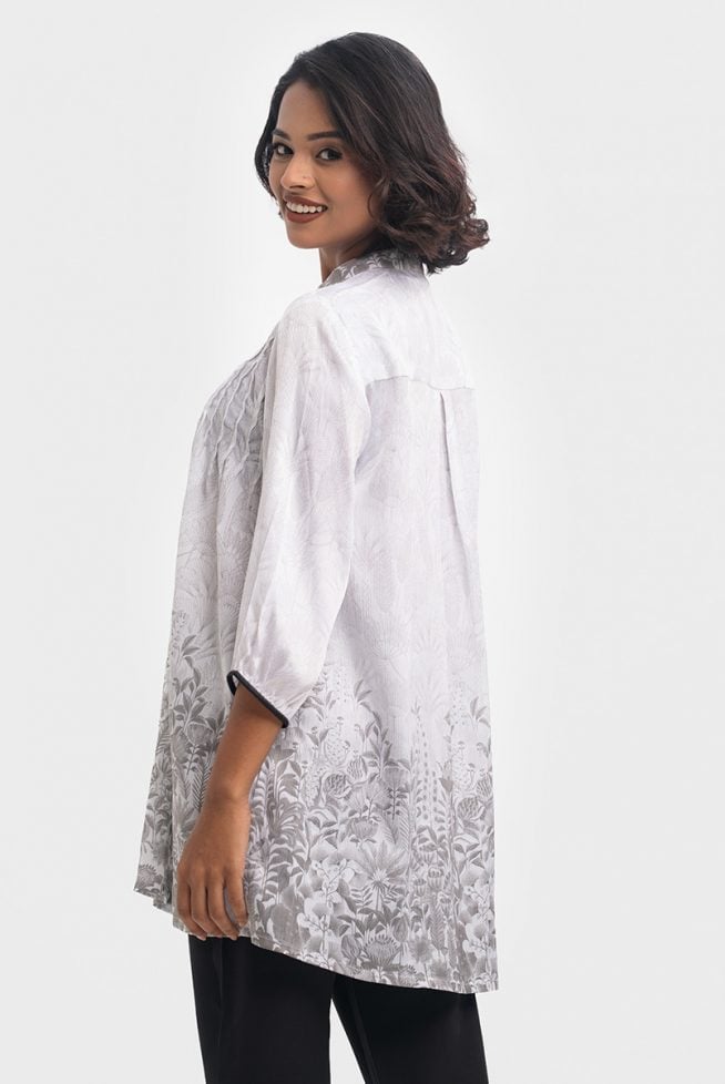 White Printed Mandarin Collar A-line Tunic