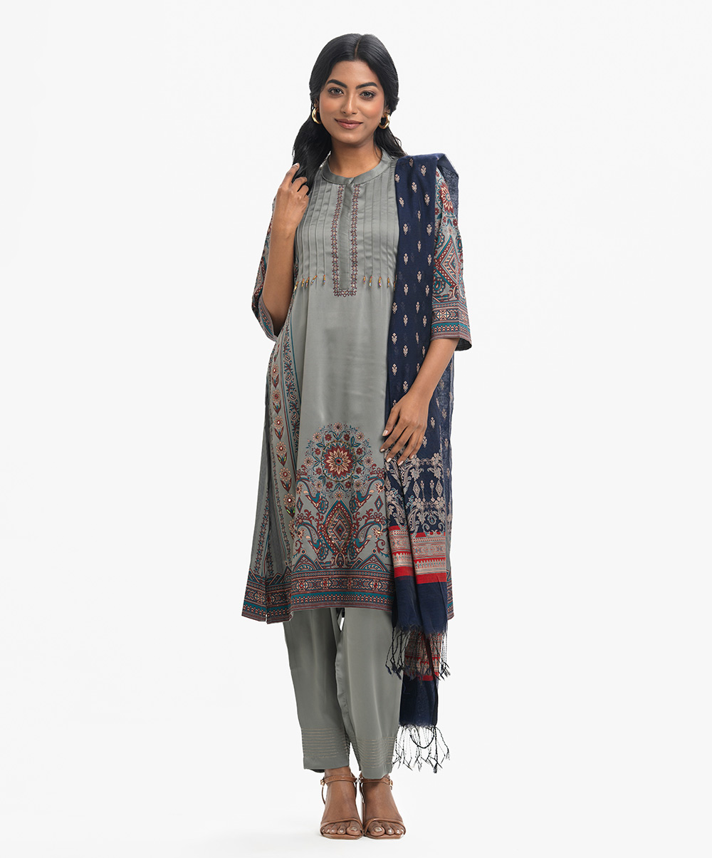 Grey Women's Ethnic Printed Salwar Kameez