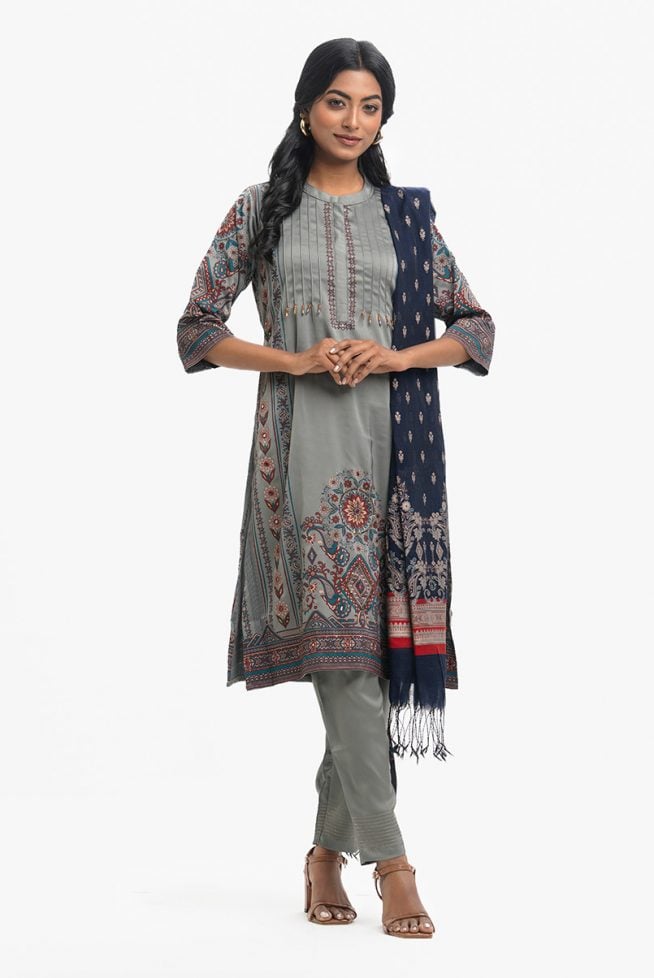 Grey Women's Ethnic Printed Salwar Kameez