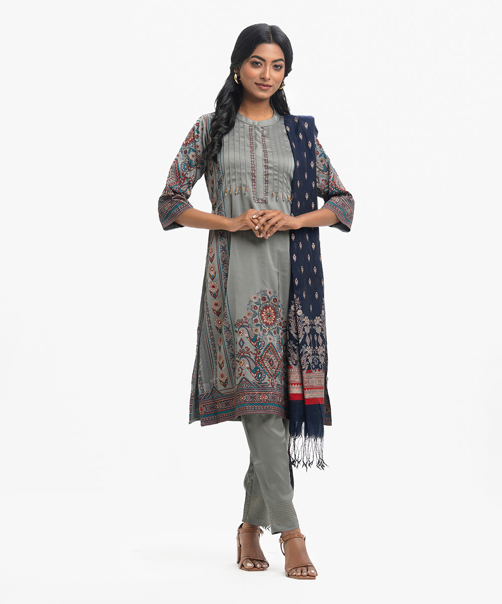 Grey Women's Ethnic Printed Salwar Kameez