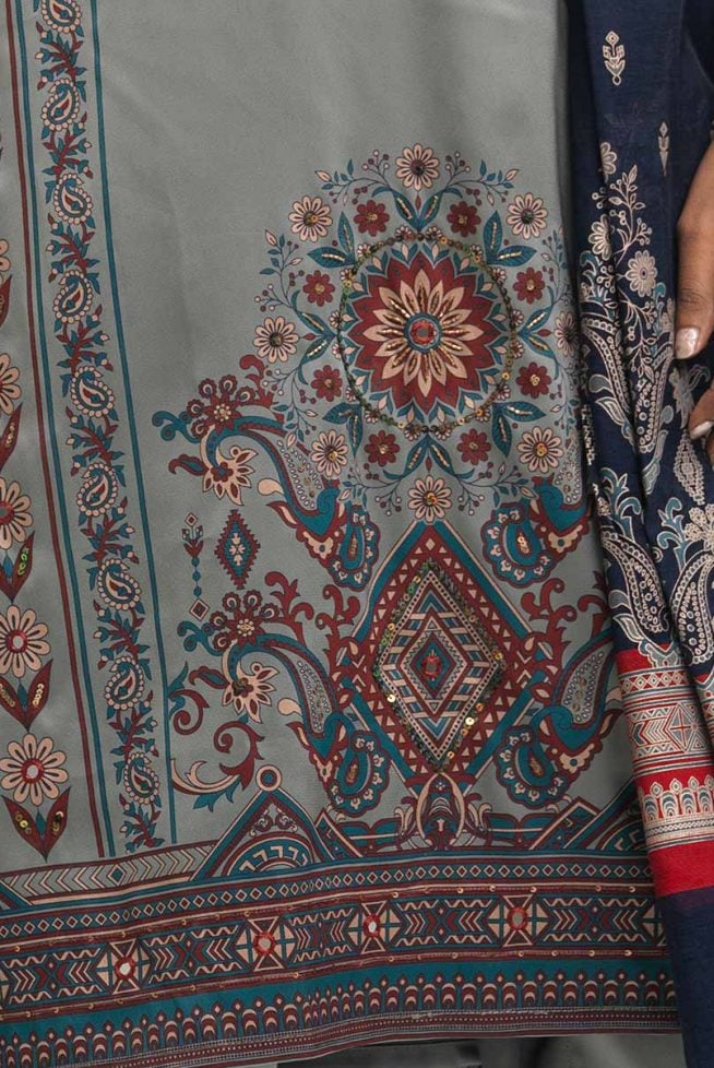 Grey Women's Ethnic Printed Salwar Kameez