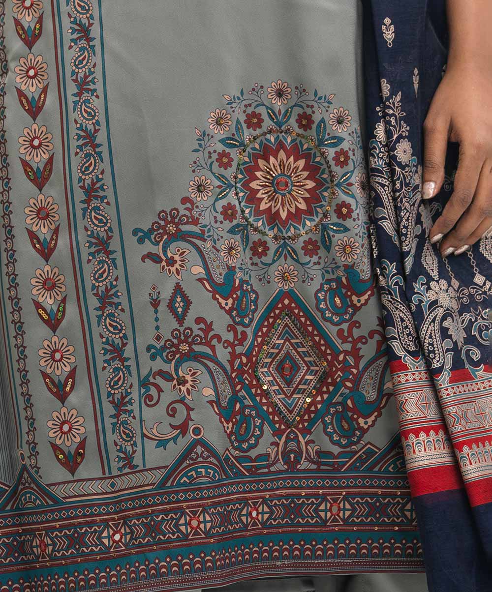 Grey Women's Ethnic Printed Salwar Kameez