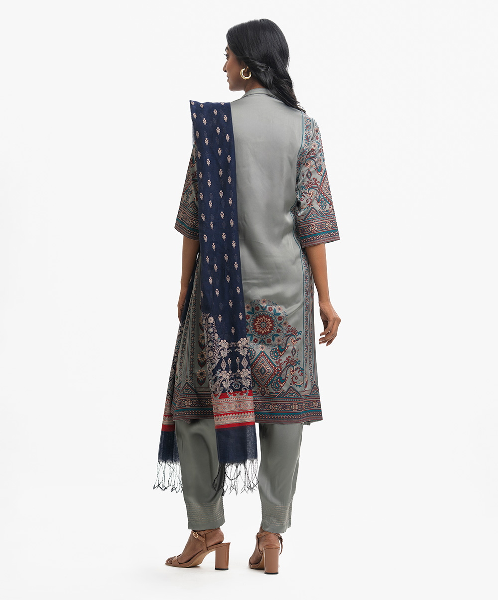 Grey Women's Ethnic Printed Salwar Kameez