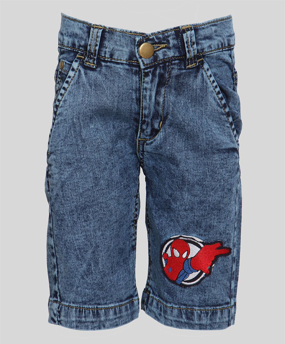 three quarter length denim shorts