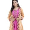 Pink Viscose Tunic with Golden Shrug in Crepe fabric. Embellished with Karchupi & statement collar.