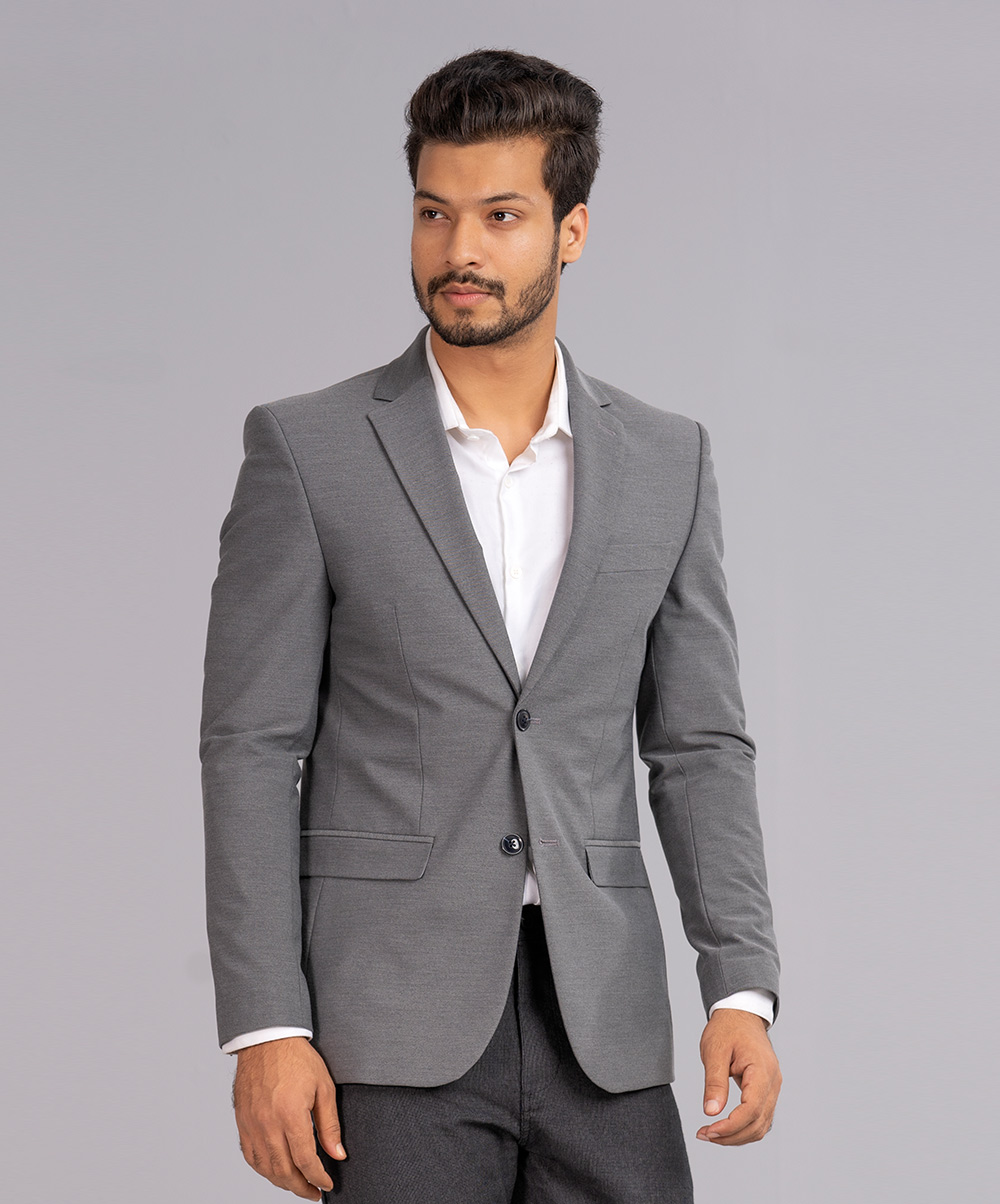 Grey Fitted Business Formal Blazer