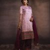 Purple all-over printed Salwar kameez with karchupi. Comes with a Dark-purple all-over printed palazzo in Crepe & a Muslin Dupatta.