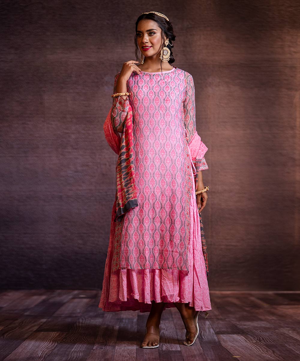 Pink Exclusive Muslin Silk Layered Kameez Suit