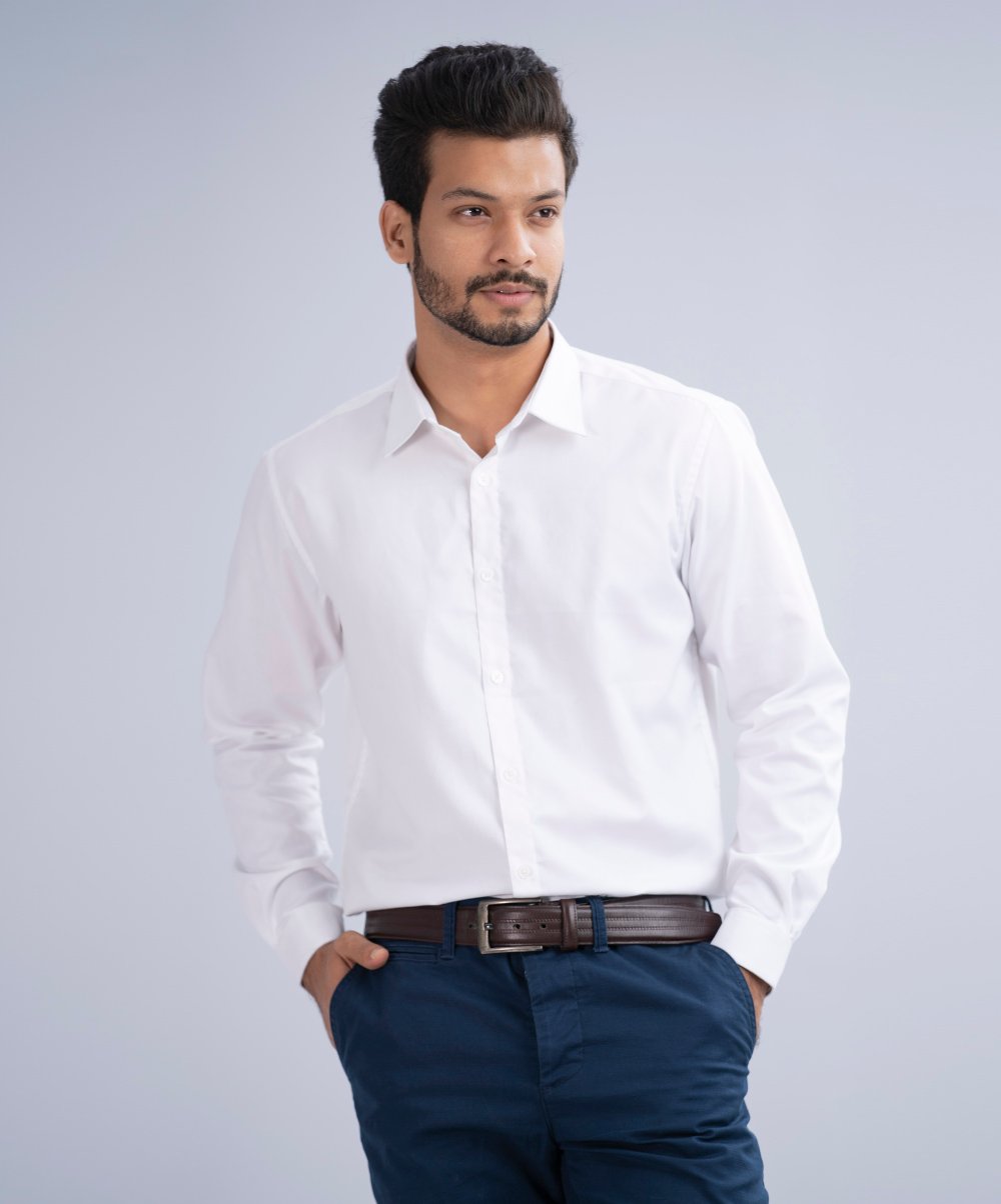 White Cotton Long Sleeve Business Formal Shirt