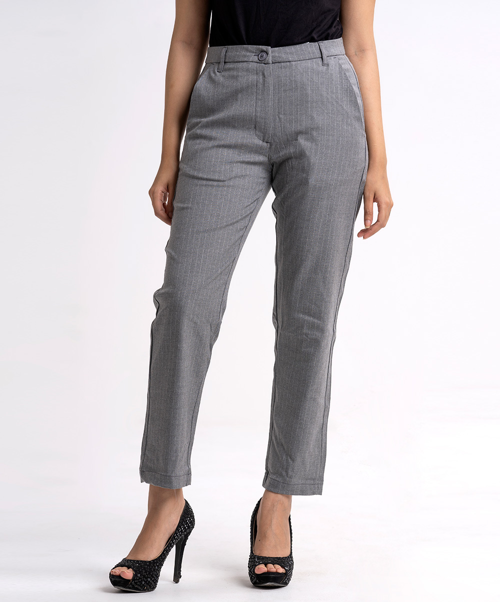 Buy Women Grey Stripe Formal Regular Fit Trousers Online - 749567 | Van  Heusen