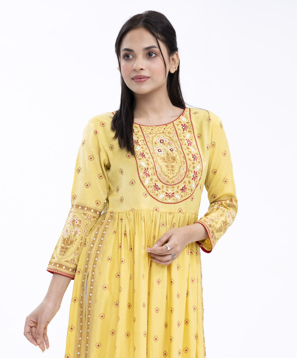 Yellow Georgette A-line Kameez