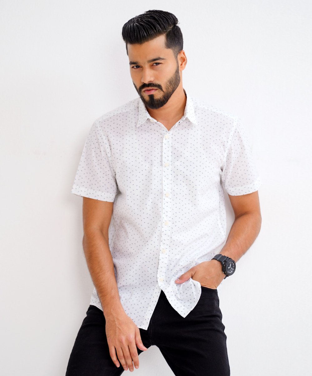 White Cotton Casual Shirt