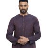 Blue semi-fitted Panjabi in Jacquard Cotton fabric. Designed with a mandarin collar and matching metal buttons on the placket.