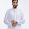 White semi-fitted Panjabi in Jacquard Cotton fabric. Designed with a mandarin collar and matching button fastening on the chest.