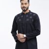 Black Semi Fitted Jacquard Cotton Panjabi