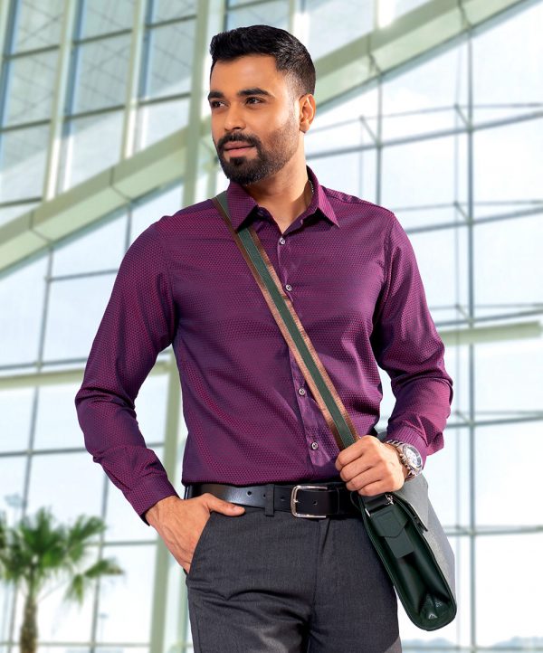 Purple Cotton Business Casual Shirt