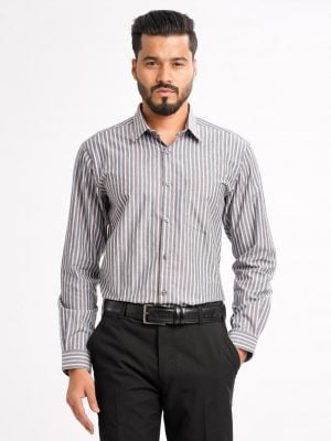 Gray Cotton Stripe Formal Shirt