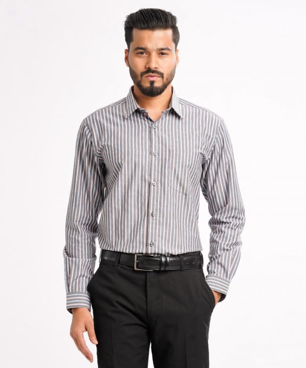 Gray Cotton Stripe Formal Shirt