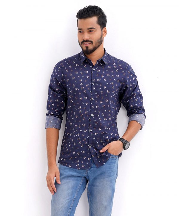 Blue Cotton Long Sleeve Casual Shirt