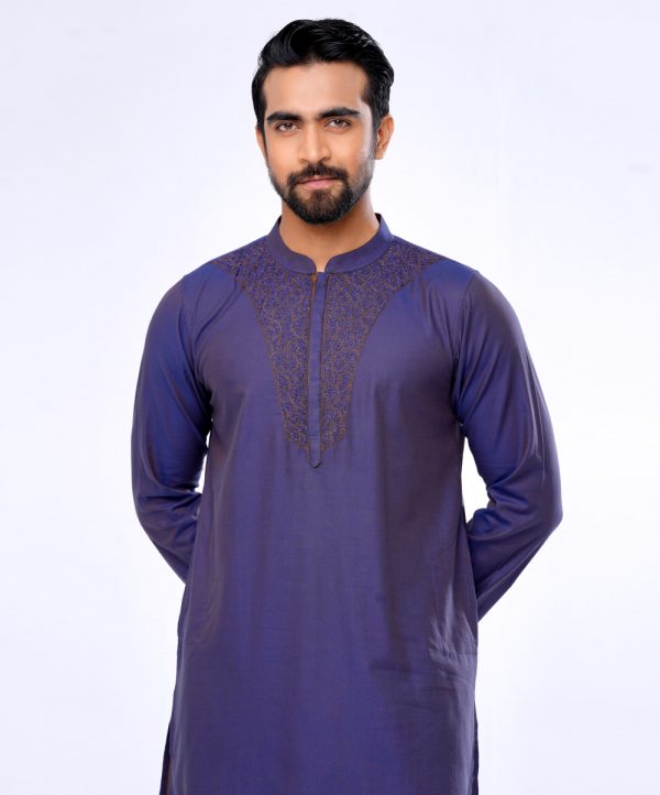 Blue Fitted Cotton Panjabi
