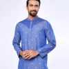 Blue Semi Fitted Jacquard Panjabi