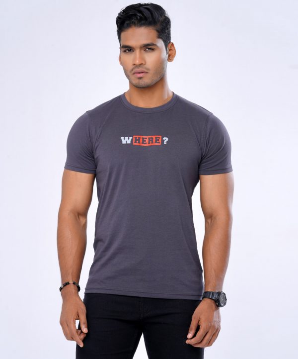 Gray short-sleeved T-Shirt in Cotton single jersey fabric. Designed with a crew neck, short sleeves, and print on the chest.
