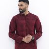 Red Semi Fitted Jacquard Cotton Panjabi