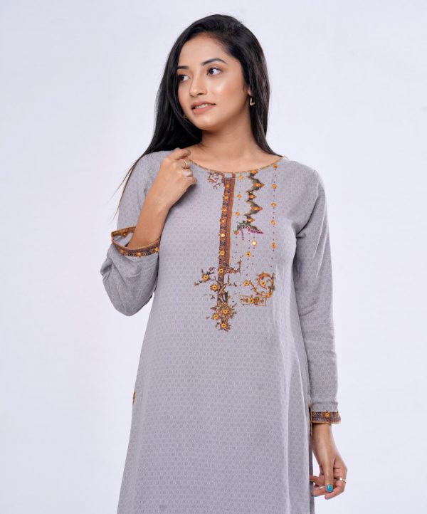 Gray Viscose Straight-Cut Kameez