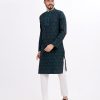 Green Semi Fitted Jacquard Cotton Panjabi