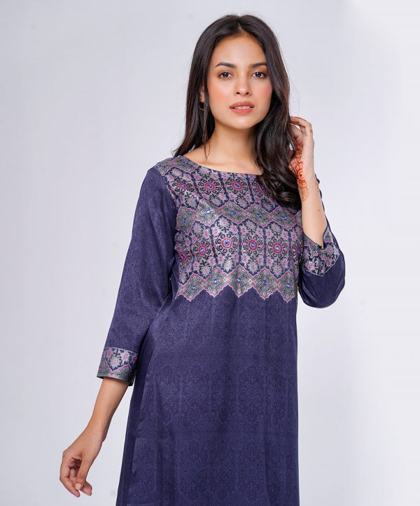 Blue Silk-blend Straight-Cut Kameez