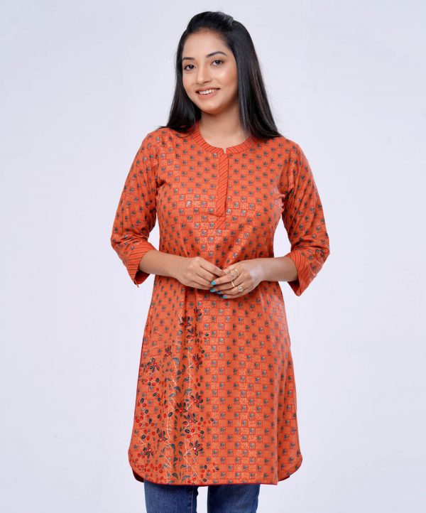 Orange Viscose Straight-cut Kameez