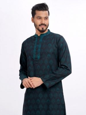 Green Fitted Jacquard Panjabi