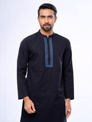 Black Fitted Jacquard Panjabi