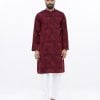 Red Semi Fitted Jacquard Cotton Panjabi