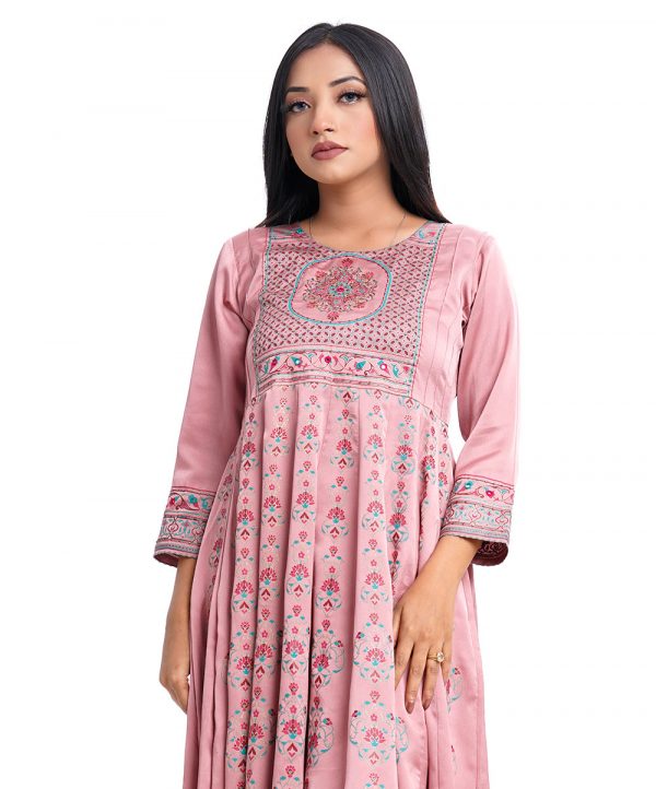 Peach Crepe A-line Kameez