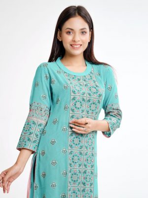 Turquoise Green Georgette Straight-cut Kameez