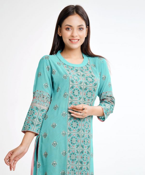 Turquoise Green Georgette Straight-cut Kameez