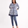 Blue all-over printed A-line Tunic in Georgette fabric.