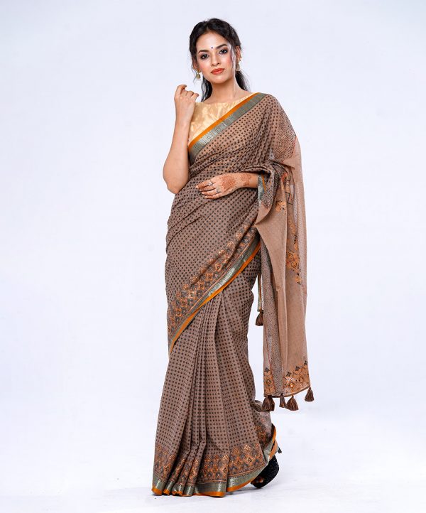 Brown Cotton Saree