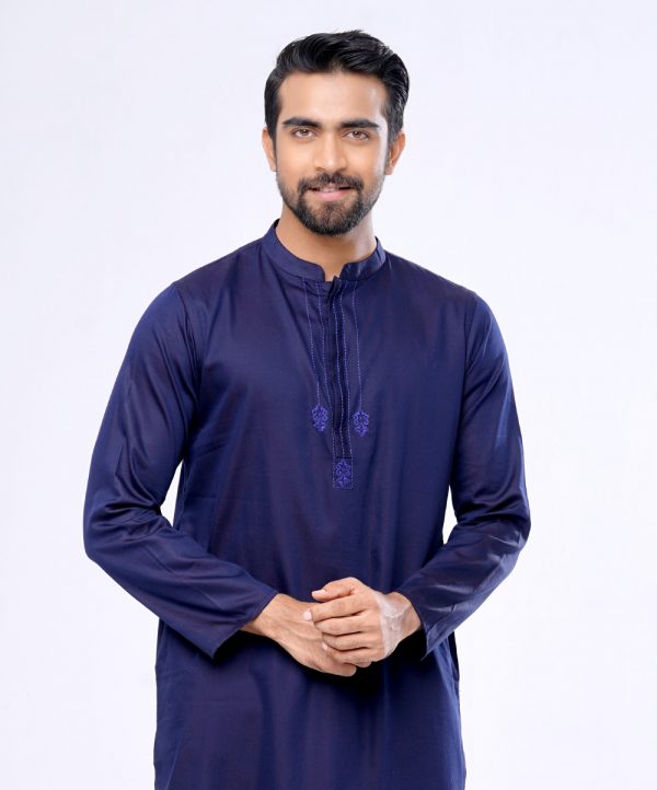 Navy Blue Semi Fitted Cotton Panjabi