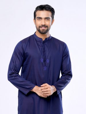 Navy Blue Fitted Cotton Panjabi