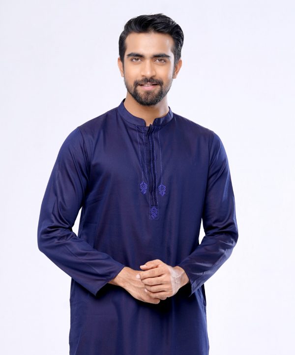 Navy Blue Fitted Cotton Panjabi