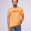 Orange T-Shirt in Siro single jersey Cotton blend fabric. Designed with a crew neck, short sleeves, and print on the chest.