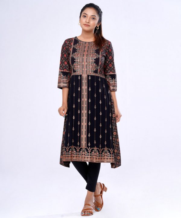 Black Viscose A-line Kameez