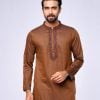 Brown premium Panjabi in Cotton fabric. Designed with karchupi on the collar and hidden button placket.