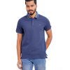 Blue Polo Shirt in Cotton Pique fabric. Designed with a classic collar and short sleeves. Contrast tipping at the collar and cuffs. Metal logo attached on the chest.