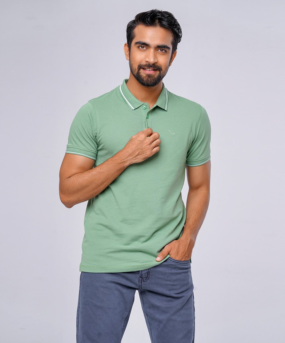 Green Cotton Pique Short Sleeve Polo