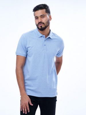 Blue Polo Shirt in Cotton pique fabric. Designed with a classic collar and short sleeves.
