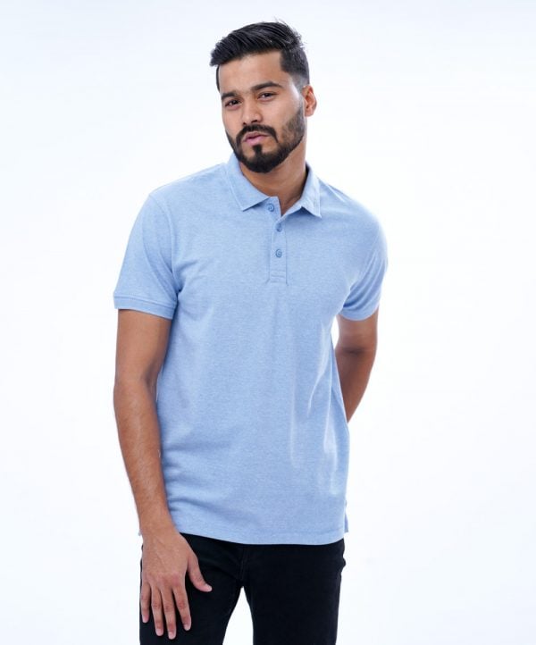 Blue Polo Shirt in Cotton pique fabric. Designed with a classic collar and short sleeves.